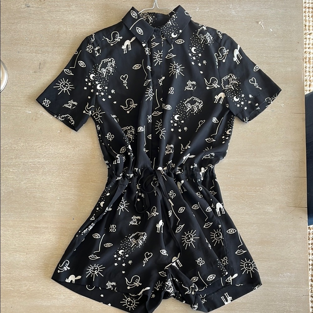 Sandro Paris 100% Silk Black and White Patterned Romper